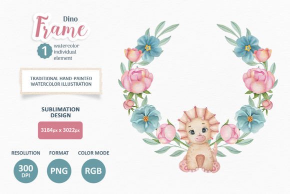 Cute Dino Watercolor Floral Frame: A Designer's Practical Asset