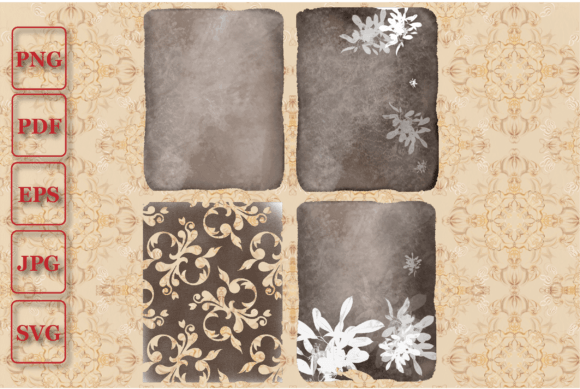 Grunge Texture Brown Leather with Floral Digital Clipart
