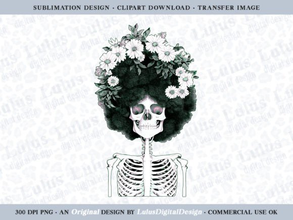 Mint Green Floral Afro Skeleton Clip Art: A Versatile Design Element for Modern Creators