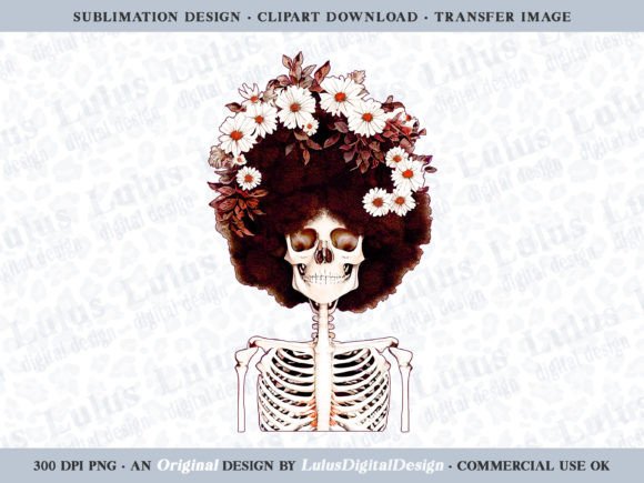 Orange Floral Afro Skeleton Clip Art: A Distinctive Digital Asset