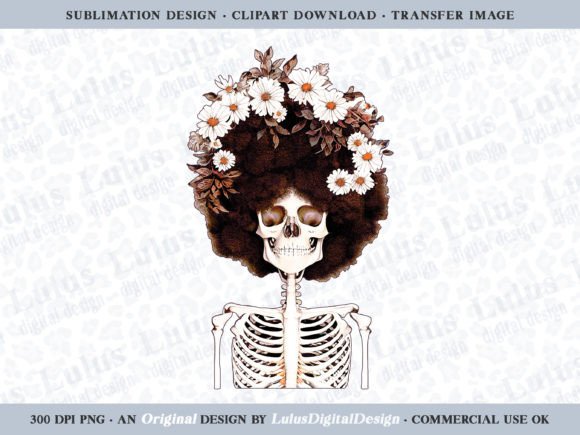 Terracotta Floral Afro Skeleton Clip Art