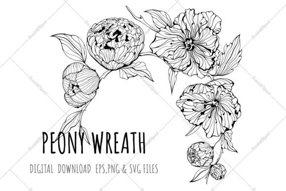 The Elegance of a Black and White Peony Floral Wreath SVG